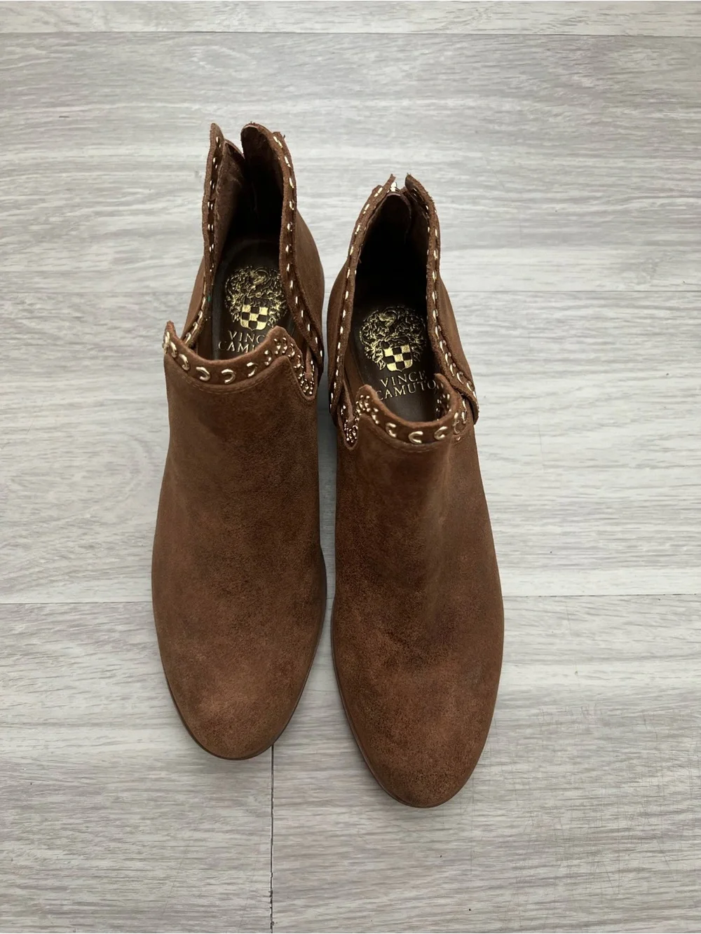 Vince Camuto Brown Suede Studded Cutout Ankle Booties Women’s 9.5 Western Boho